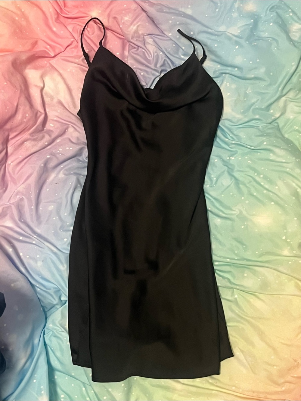 Urban Outfitters Black Satin Cowl Slip Mini Dress